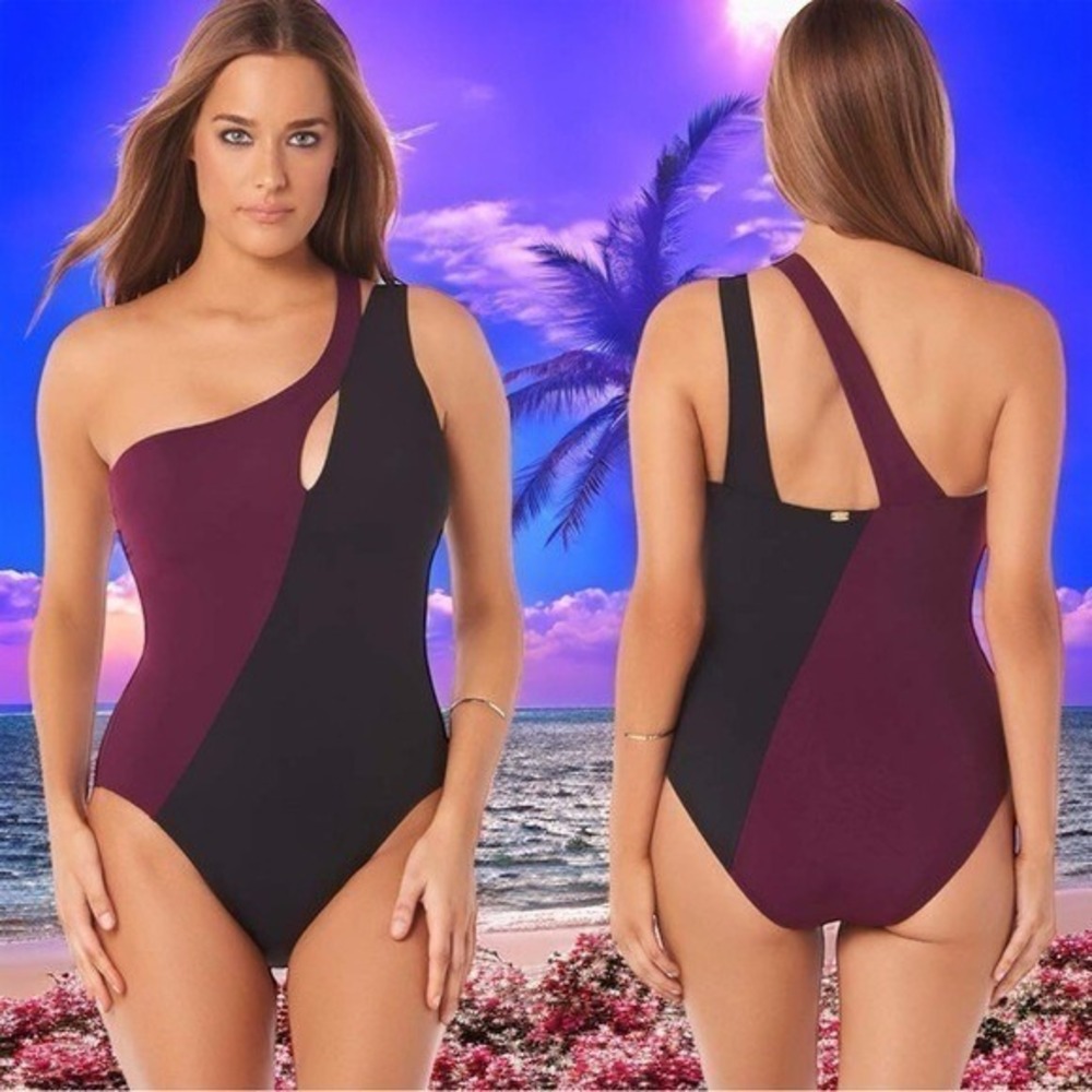 Amoressa Phantom Leroux One Piece Soft Cup Bra Slimming Swimsuit Resort Travel M